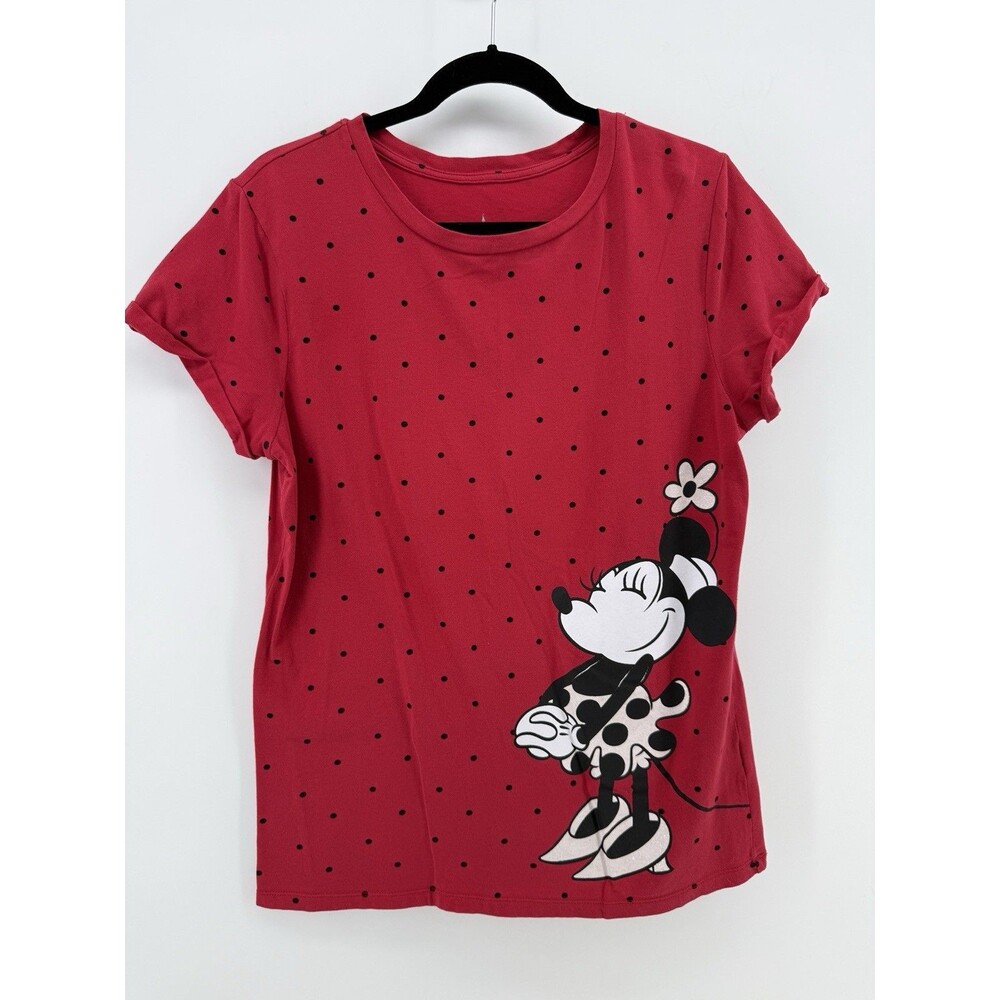 Disney Parks Classic Minnie Mouse T Shirt  Red with Black Polk a Dots Lrg